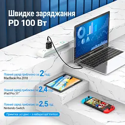 Кабель Vention TAKHD USB-C - USB-C кутовий 90° PD 100 Вт 0,5 м сірий (TAKHD) - мініатюра 6