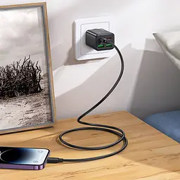 МЗП Hoco N55 Fundador PD20W four-port (2USB-A/2C) + кабель Type-C to Lightning Black - мініатюра 5