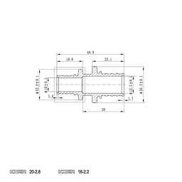 Муфта з'єднувальна перехідна Koer Ka.С16-20 - 16(2.2mm) x 20(2.8mm) KR4858 - мініатюра 2
