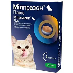 Мілпразон Плюс 4/10 мг — антигельмінтні жувальні таблетки для котів і кошенят від 0,5 кг, 1 таблетка