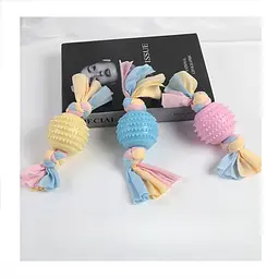 Жувальна іграшка для собак Derby Ribbed ball with cotton rope - мініатюра 4