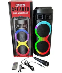 Переносна колонка караоке ZQS-6220 Bluetooth акустична система з мікрофоном та підсвічуванням 20 Вт USB Чорний - мініатюра 2