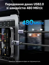 Кабель UGREEN L530 USB-C - USB-C PD 240 Вт з LED-дисплеєм 3 м чорний (65868) - мініатюра 4