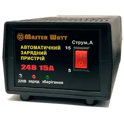 Автоматичне ЗУ для акумулятора MW-AZU24-15A 24V (25-260Ah) (MF, WET, AGM), 160-245V, Струм заряду 5А/15А, крокодили в комплекті