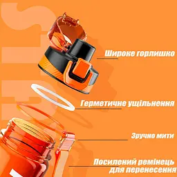 Спортивна пляшка для води Hydrated 1000 мл, фітнес пляшка в зал для фітнесу, велика фляга оранжево-зелена - мініатюра 5