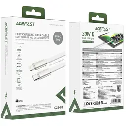 Дата кабель USB 2.0 AM to Lightning 1.2m 30W nylon white Acefast (6974316286240) - мініатюра 5