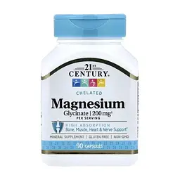 Вітамінно-мінеральний комплекс 21st Century Магній гліцинат, Chelated Magnesium Glycinate, 90 капсул (CEN28064)