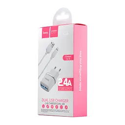 МЗП Hoco C12 Smart dual USB charger set with Lightning cable ( EU ) 2USB 2.4A White - мініатюра 2