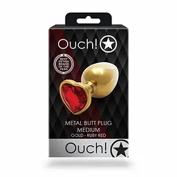 Металева анальна пробка Heart Gem, розмір M колір: золотистий/червоний Ouch! (Нідерланди) Ouch! OU492999 103127 - мініатюра 3
