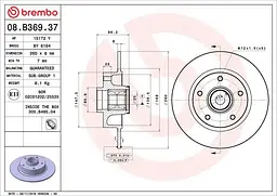 Диск тормозной невентилированный Renault Megane IV 15-25г Brembo ( 08.B369.37 )