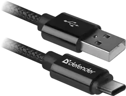 Кабель USB AM - Type-C, 1 м, чорний, Defender USB09-03PROT, 2.1A (87814)