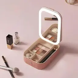 Дзеркало для макіяжу Salon Professional з LED підсвіткою та органайзером рожеве - мініатюра 4