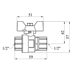 Кран кульовий Kroner 1/2" ВВ PN40 метелик, нікельований (CV033206) - мініатюра 4