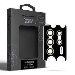 Захисне скло для камери Samsung Galaxy S24 Ultra 5G (SM-S928), Supreme BI, жовтий колір, з рамкою, глянцеве скло для захисту лінз, протиударне, прозоре, з клейовим шаром по контуру, не впливає на якість фото, ArmorStandart (ARM76604)