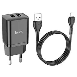 Комплект блок і кабель Hoco N25 Maker (2 USB) Lightning 6931474782090 чорний - мініатюра 2