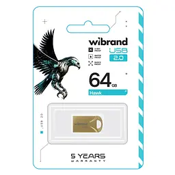 USB флеш накопичувач Wibrand 64GB Hawk Gold USB 2.0 (WI2.0/HA64M1G) - мініатюра 2