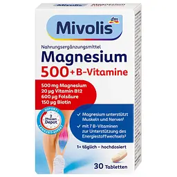 Комплекс вітамінів Mivolis Magnesium 500 + B-Vitamin 2-Phasen Depot Магнезій 500 + вітаміни групи В, 30 таблеток, 45 г