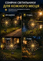 Садовые светильники Фейерверк 150 LED 2 шт на солнечной батарее теплый свет, белый (49675867) - миниатюра 7