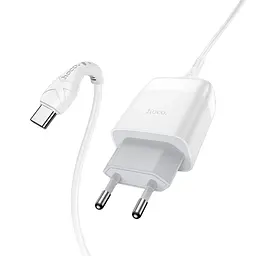 Зарядний пристрій Hoco C72Q USB QC + кабель USB to Type-C білий - мініатюра 3