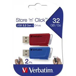 USB флеш накопичувач Verbatim 2x32GB Store 'n' Click Red/Blue USB 3.2 (49308) - мініатюра 10