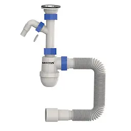 Сифон для умивальника Mixxus SU-02-B 1 1/2"×40 з литим випуском та відведенням для пральної машини MI8185