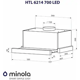 Витяжка телескопічна Minola HTL 6214 BLF 700 LED - мініатюра 9