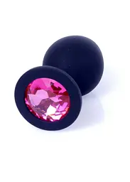 Анальна пробка - Jewellery Silicone Black Plug M Pink - мініатюра 3