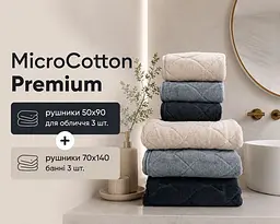 Набір турецьких махрових рушників Cestepe MicroCotton Premium 3 штуки 50x90 + 3 штуки 70х140 Voli 2 щільність 600 г/м2