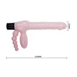 Жіночий страпон LyBaile Super Straples Dildo With Anal Plug 24.8 см тілесний - мініатюра 5