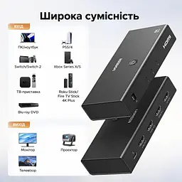 HDMI-перемикач UGREEN CM624 3 входи HDMI та 1 вихід HDMI HDMI 2.1 до 8K 60 Гц та 4K 240 Гц (95521) - мініатюра 2