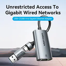 Перехідник USB 3.1 Type-C --> Ethernet RJ45 1000Mb +USB-A adapter сірий Aluminum Alloy Type Vention - мініатюра 4