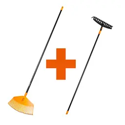 Набір Fiskars: Граблі універсальні садові Solid + Граблі великі для листя М помаранчеві