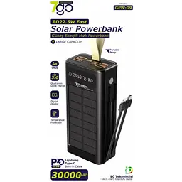 Power Bank 7GO GPW-09, ємність 30000 mAh, сонячна зарядка, вбудований кабель Lightning, LCD дисплей, чорний - мініатюра 5