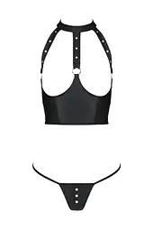 Комплект білизни з відкритими грудьми Passion GENEVIA Set WITH OPEN BRA L/XL black корсет стрінги - мініатюра 3