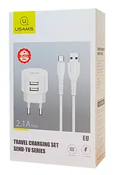 Зарядний набір Usams T20 2 виходи кутових USB (блок адаптер + кабель) білий - мініатюра 2