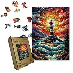 Дерев'яний фігурний пазл puzzlean Маяк Буревісник, А3, Картонна коробка 200 елементів