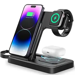 Зарядний пристрій 3 IN1 NEW All WIRELESS (iPhone, iWatch, AirPods) 15W FAST 0RIGINAL чорний