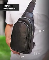 Слінг шкіряний чоловічий на плече18х32х8 для студента TIDING BAG TH-73583 чорний 18 см - мініатюра 6