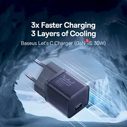 Зарядний пристрій блок швидкого заряджання 1 USB-C Baseus GaN5 S Fast Charger 30 W (P10162504523-00) purple - мініатюра 4