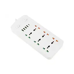 Мережевий фільтр, подовжувач на 6 розеток 4 USB 1Type-C 2 метри Білий (52957)
