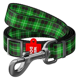 Повідець для собак нейлоновий Waudog Nylon малюнок Шотландка зелена регульований S Ш 15 мм Дл 152-183 с