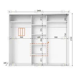 Шафа-купе Idea серія 6 240 x 60 x 210 см Білий Дзеркало - мініатюра 2