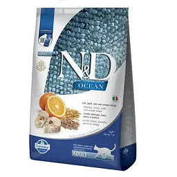 Низькозерновий сухий корм Farmina N&D Ocean Cat Cod & Orange для дорослих котів (тріска, апельсин), 5 кг