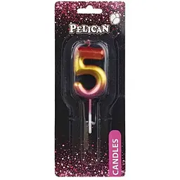 Свічка в торт Цифра-5 райдужна 4,5см Pelican 864565 - мініатюра 1