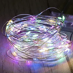 Гірлянда-нитка на батарейках 10 м 100 LED, кольорова, мідний дріт Роса, декоративна світлодіодна