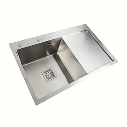 Кухонна мийка Platinum Handmade нержавійка 78x50B L (два отвори ,квадратний сифон 3.0/1.0), Нержавіюча сталь - мініатюра 2