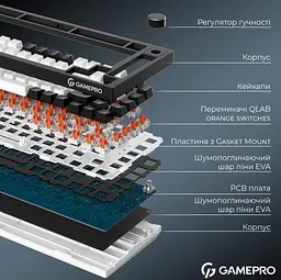 Бездротова механічна ігрова клавіатура GamePro MK-160-B Pro Black-White QLAB Orange Switches Hot-Swap - мініатюра 11