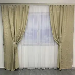 Льняні мармурові блекаут штори золотистого кольору 2шт. 150х270 з білим шифоновим тюлем 400х270, на т ALBO pbe0052664 - мініатюра 6
