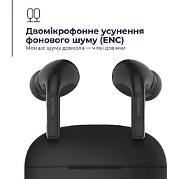 Навушники гарнітура бездротові Nokia Go Earbuds+ TWS-201 ENC Black 8Р00000142 - мініатюра 6