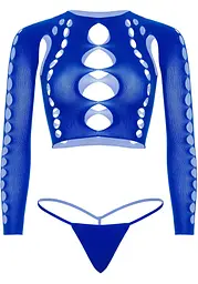 Комплект Leg Avenue Long sleeve crop top & string Royal Blue One Size - мініатюра 3